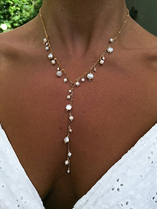 Lima - Y náhrdelník s perlami a mesačným kameňom
