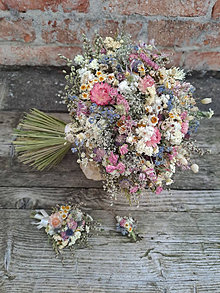 Kytice pre nevestu - Svadobný set zo sušených kvetov - 15812202_