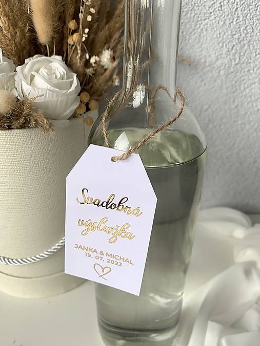 Úložné priestory & Organizácia - Svadobné etikety na výslužky - metalické - 15811099_