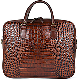 Veľké tašky - Kožená pracovná cestovná taška s dezénom krokodíla v hnedej farbe - 15812579_