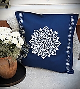 Úžitkový textil - Modrý poťah na vankúš s ornamentom - 15816076_