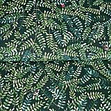 Textil - listy na zelenej, 100 % bavlna Francúzsko, šírka 140 cm - 15817649_