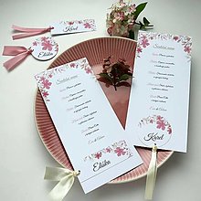 Papiernictvo - Kvietky púdrovo ružové - tlačoviny na svadobný stôl - 15818404_