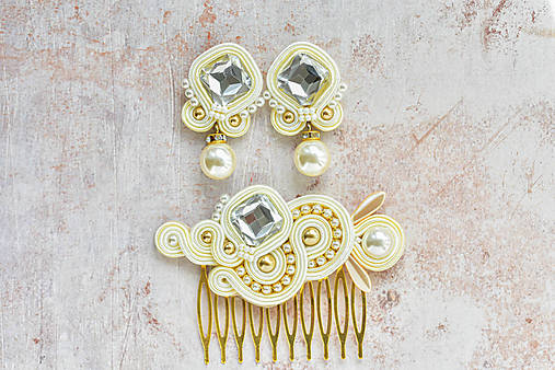 Náušnice - Soutache náušnice a hrebienok na svadbu - 15817543_