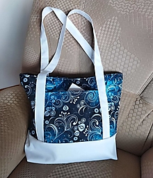 Nákupné tašky - Taška - kabelka - biele kvety na tyrkysové - 15817683_