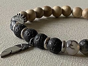 Pánske šperky - Pánsky náramok - drevo, oceľ, dračí achát, láva - 15819002_