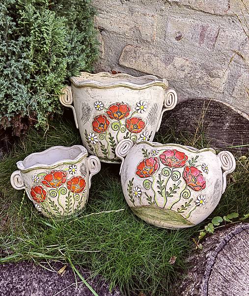 Nádoby - Kvetináč s makmi a kvietkami (Priemer 13 cm, výška 13 cm) - 15819225_