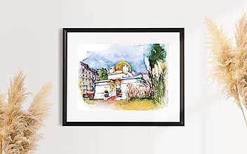 Obrazy - Akvarelový obraz "Viedenská Secesia" (40x50 cm, s rámom 50x70 cm) - 15820663_
