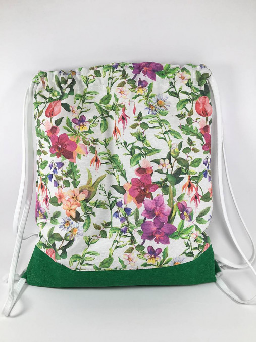 Textilný batoh s kvetmi  (Zelená)