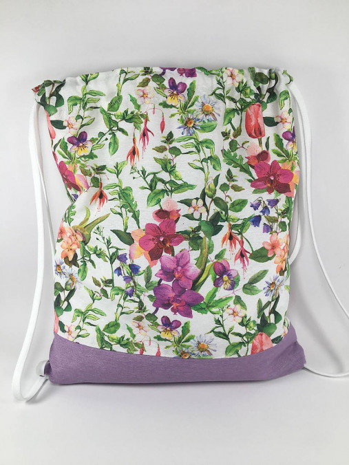Textilný batoh s kvetmi  (Fialová)