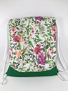 Batohy - Textilný batoh s kvetmi  (Zelená) - 15822329_