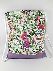 Batohy - Textilný batoh s kvetmi  (Fialová) - 15822333_