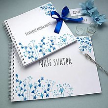 Papiernictvo - Modré kvietky - svadobná kniha hostí alebo album - 15821327_