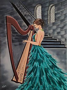 Obrazy - Žena s harfou - 15822737_
