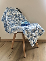 Detský textil - Deka z priadze Alize Puffy 100x75cm modro-biela - 15823878_