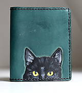 Peňaženky - Minimalistická kožená peňaženka s mačiakom - 15824392_
