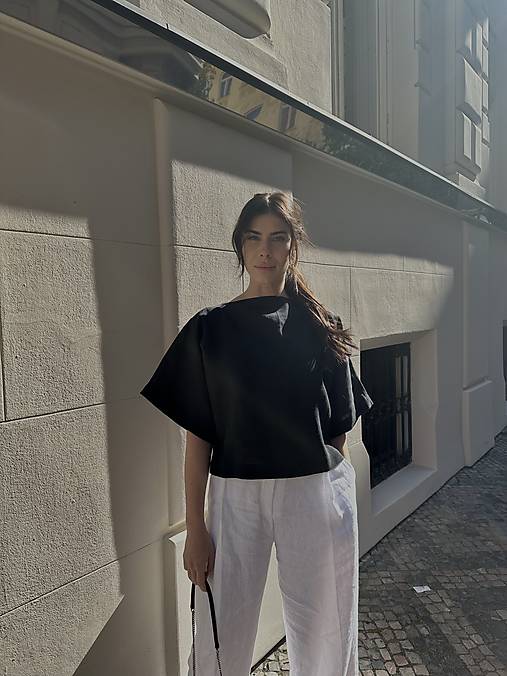 Topy, tričká, tielka - SLÁVKA ľanový top krátky rukáv ONE SIZE ALL COLORS - 15825659_