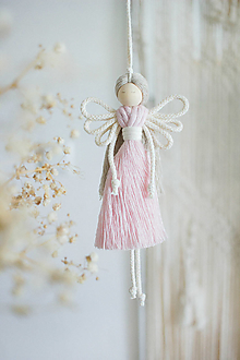 Dekorácie - makramé Anjel "s béžovými vláskami" (baby rúžový kabátik) - 15824982_