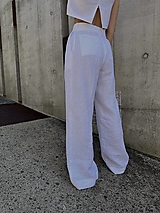 Nohavice - IVANA ľanové široké nohavice s vysokým pásom WHITE - 15827610_