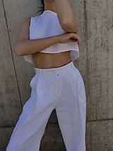 Nohavice - IVANA ľanové široké nohavice s vysokým pásom WHITE - 15827611_