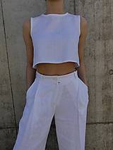 Nohavice - IVANA ľanové široké nohavice s vysokým pásom WHITE - 15827613_