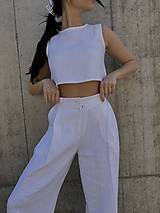 Nohavice - IVANA ľanové široké nohavice s vysokým pásom WHITE - 15827614_