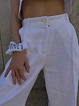 Nohavice - IVANA ľanové široké nohavice s vysokým pásom WHITE - 15827615_