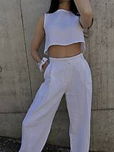 Nohavice - IVANA ľanové široké nohavice s vysokým pásom WHITE - 15827616_