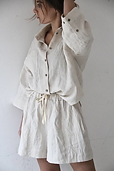Nohavice - ANNA ľanové šortky NATURAL/BEIGE - 15827910_