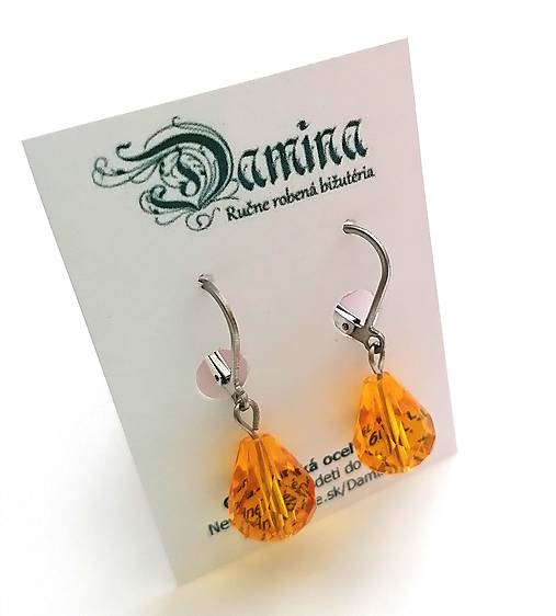 Náušnice - Brúsené kvapky 12 mm + oceľ (oranžová svetlá) - 15829109_