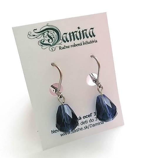 Náušnice - Brúsené kvapky 12 mm + oceľ (šedomodrá) - 15829113_