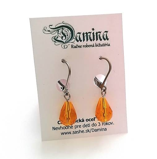 Náušnice - Brúsené kvapky 10 mm + oceľ (oranžová svetlá) - 15829298_