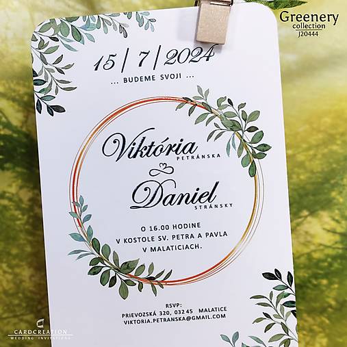 Moderné svadobné oznámenie greenery J20444