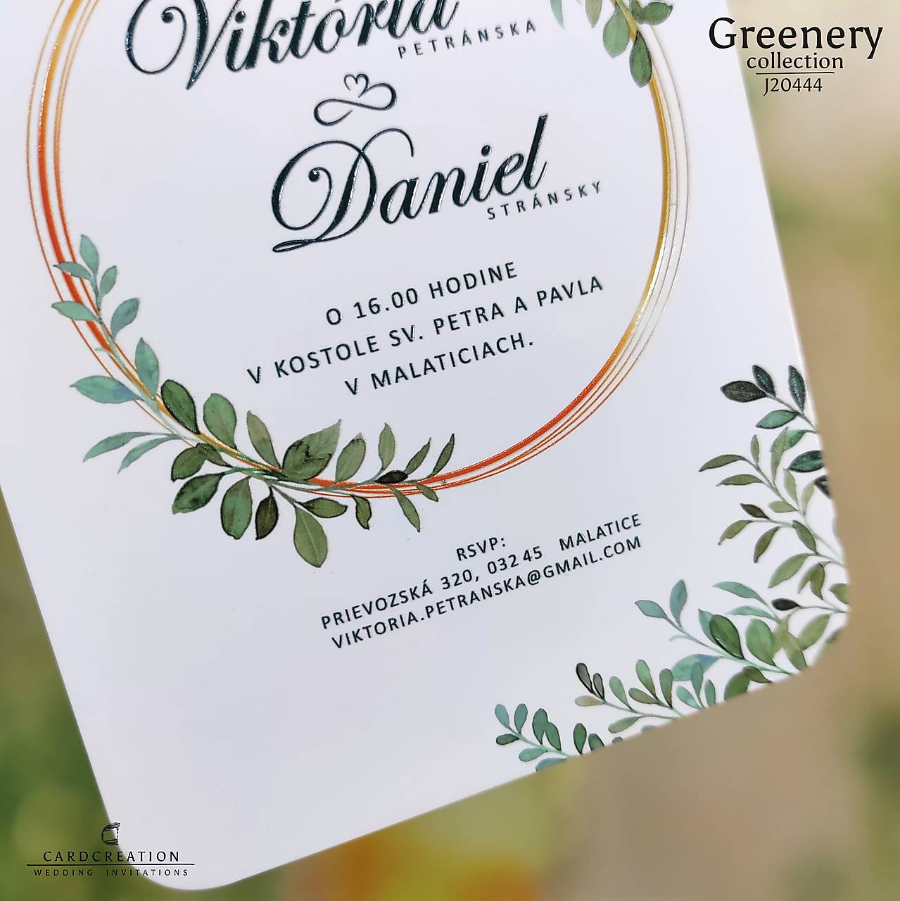 Moderné svadobné oznámenie greenery J20444