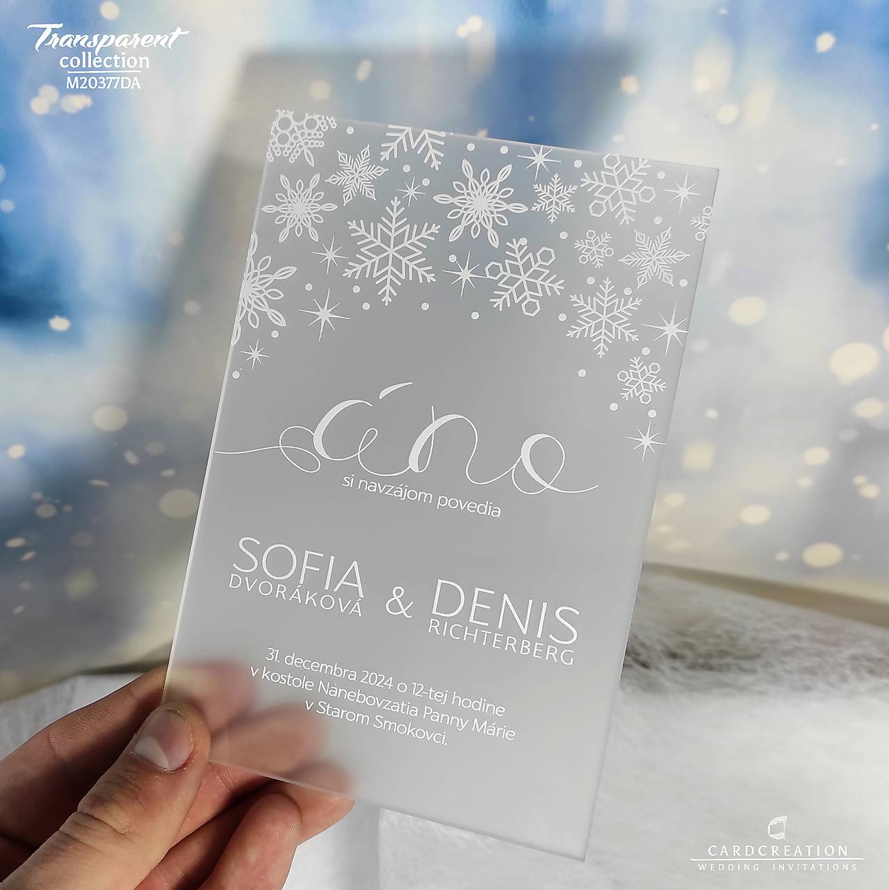 Transparentné svadobné oznámenie - biele ráno M20377DA
