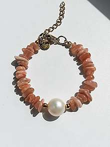 Náramky - Masívny náramok - slnečný kameň a pravá veľká okrúhla perla - 15830873_