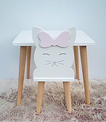Nábytok - Stôl so stoličkou  (Biela- Mačka) - 15832085_