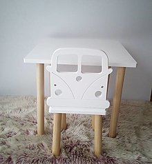 Nábytok - Stôl so stoličkou  (Biela - Auto) - 15832092_