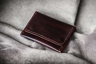 Peňaženky - Ručne šitá kožená peňaženka - na karty, bankovky, mince - hnedá  (Tmavá hnedá) - 15835539_