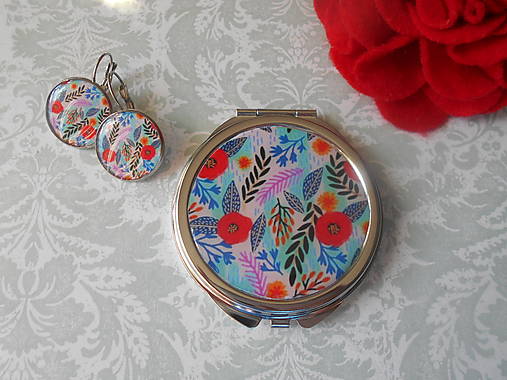 Zrkadielka - Farebné kvietky IV. (zrkadielko + náušničky) - 15835021_