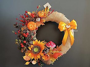 Dekorácie - Jesenný veniec na dvere Hríbiky s tekvičkami - 15835330_