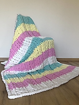 Úžitkový textil - Deka z Alize Puffy 200x130cm - pastelové pásiky - 15835252_