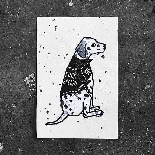 Grafika - Stracciatella antifa doggo  (Gray • 15x10cm • biely ručne vyrobený fľakatý papier) - 15841200_