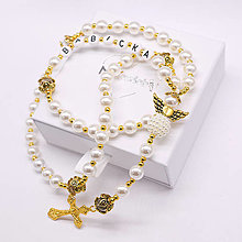 Náhrdelníky - Ruženec perličkový so zlatou (Biely ivory) - 15842151_