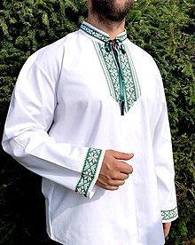 Pánske oblečenie - Folklórna košeľa pánska Jozef v zelenom - 15842025_