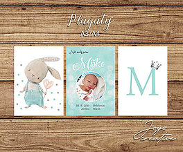 Papiernictvo - Set 3 kusov plagátov do detskej izby (mentolová s fotkou) - 15841501_