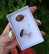 Pánske šperky - Manžetové gombíky Tigrie Oko rhodiované striebro - 15843406_