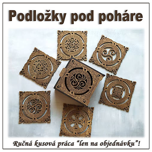 Príbory, varešky, pomôcky - Drevené podložky pod poháre s boxom - vzor E - 15844123_