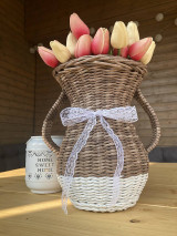 Dekorácie - Pletená váza (Hnedá čoko + biela) - 15846606_