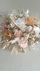 Kytice pre nevestu - Sušená kytica svadobná s púdrovými ružami a hortenziou - 15847174_